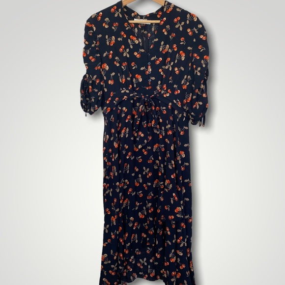 ‘Angel’ Vintage Style Cherry Patterned Navy Dress - Picture 1 of 12